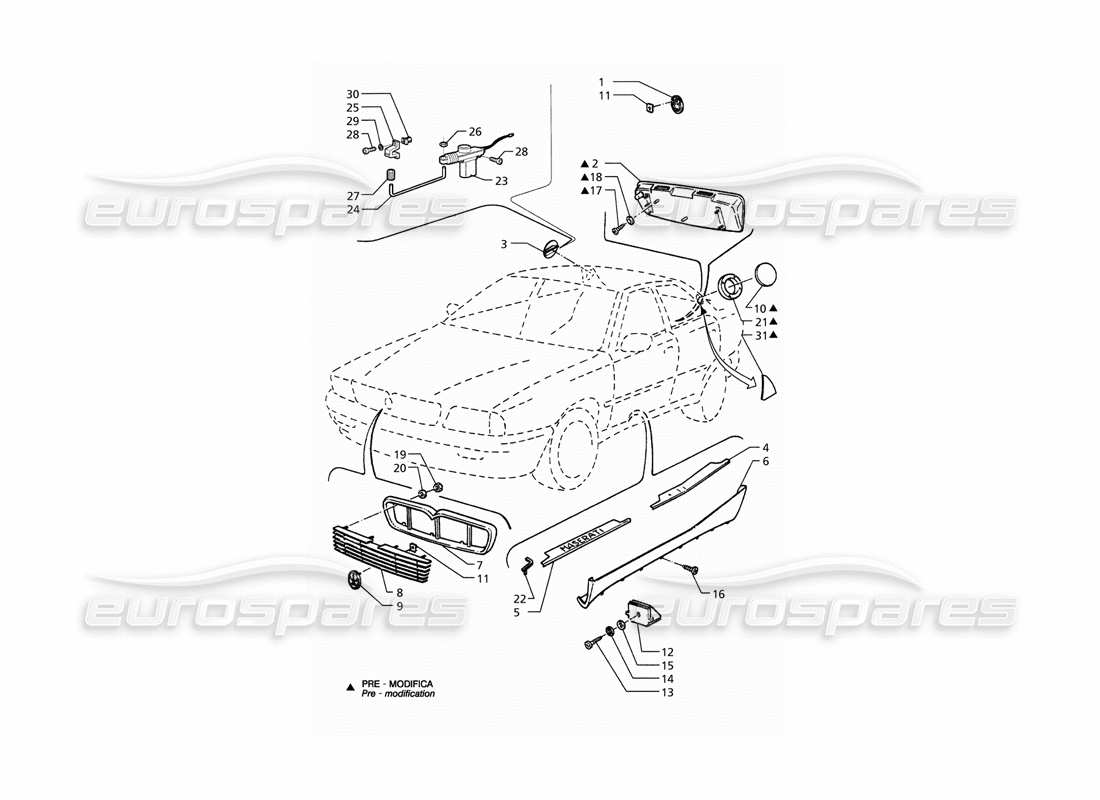 maserati qtp. 3.2 v8 (1999) insignes de finition externe schéma des pièces