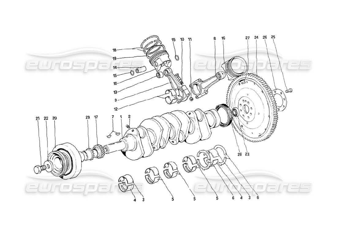 ferrari 288 gto vilebrequin - bielles et pistons - volant moteur schéma des pièces