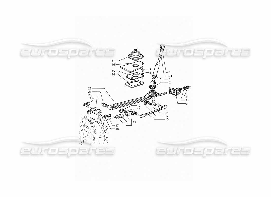 maserati qtp. 3.2 v8 (1999) vitesse de transmission getrag 6 : diagramme de pièces des commandes extérieures
