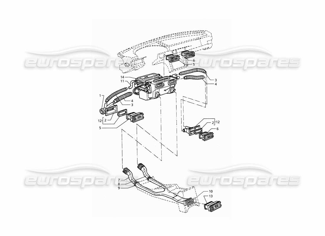 maserati qtp. 3.2 v8 (1999) ventilation de l'habitacle schéma des pièces