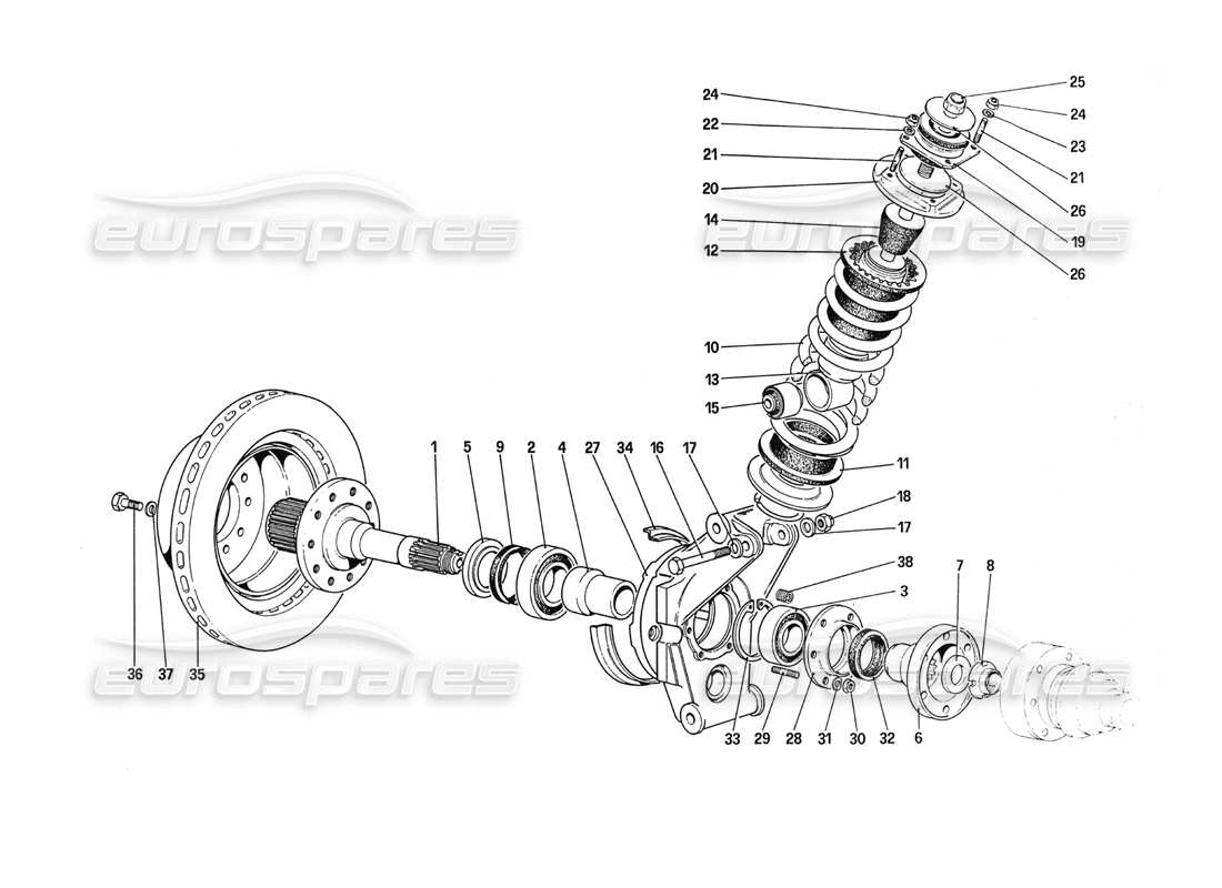 ferrari 288 gto suspension arrière – amortisseur et disque de frein schéma des pièces