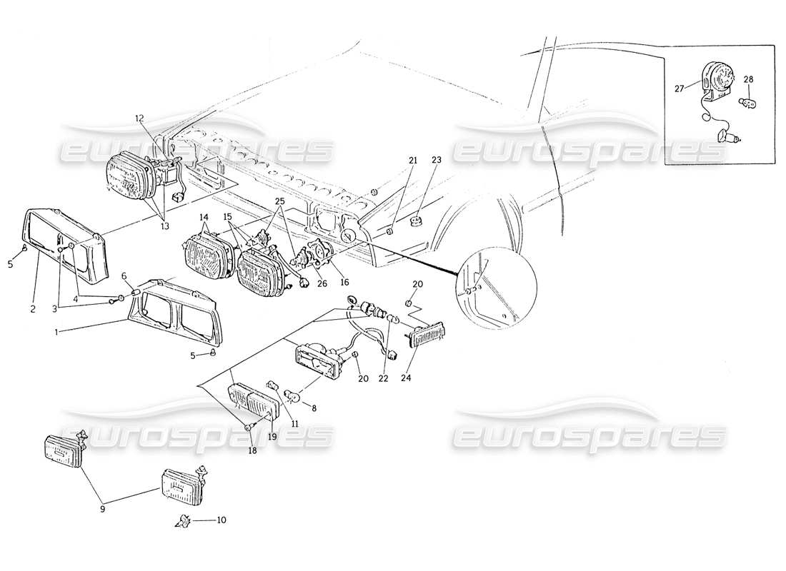 maserati karif 2.8 schéma des pièces des feux avant et arrière