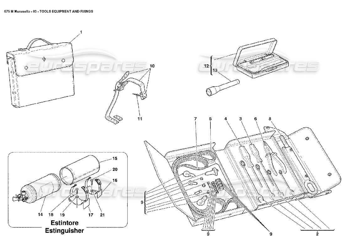 ferrari 575m maranello schéma des pièces de l'équipement et des fixations des outils