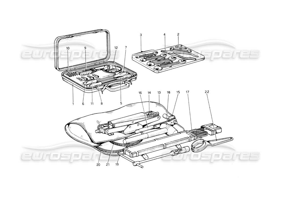 ferrari 512 bb schéma des pièces du kit d'outils