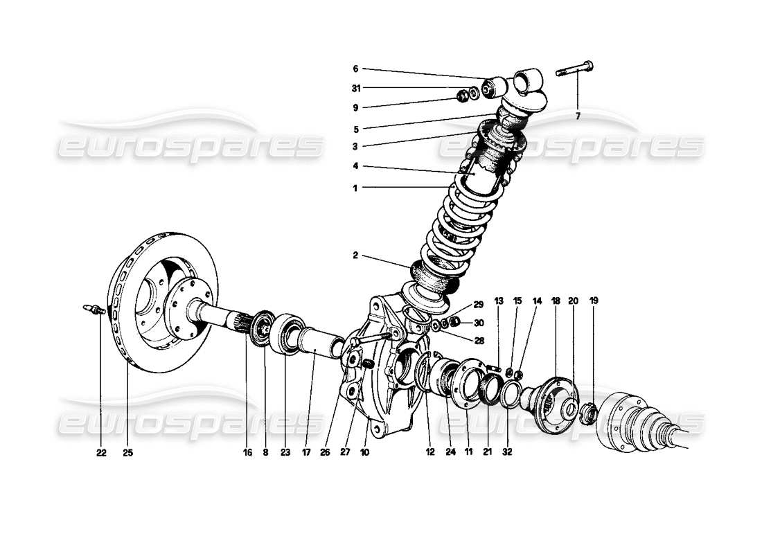 ferrari 208 turbo (1982) suspension arrière - amortisseur et disque de frein schéma des pièces
