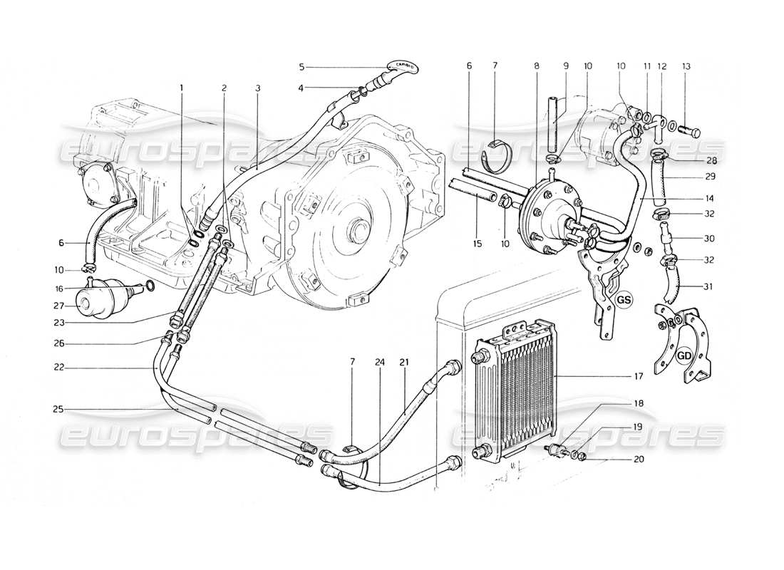 ferrari 400 gt (mechanical) schéma des pièces de la vanne d'amplification du vide et du circuit d'huile (400 automatique)