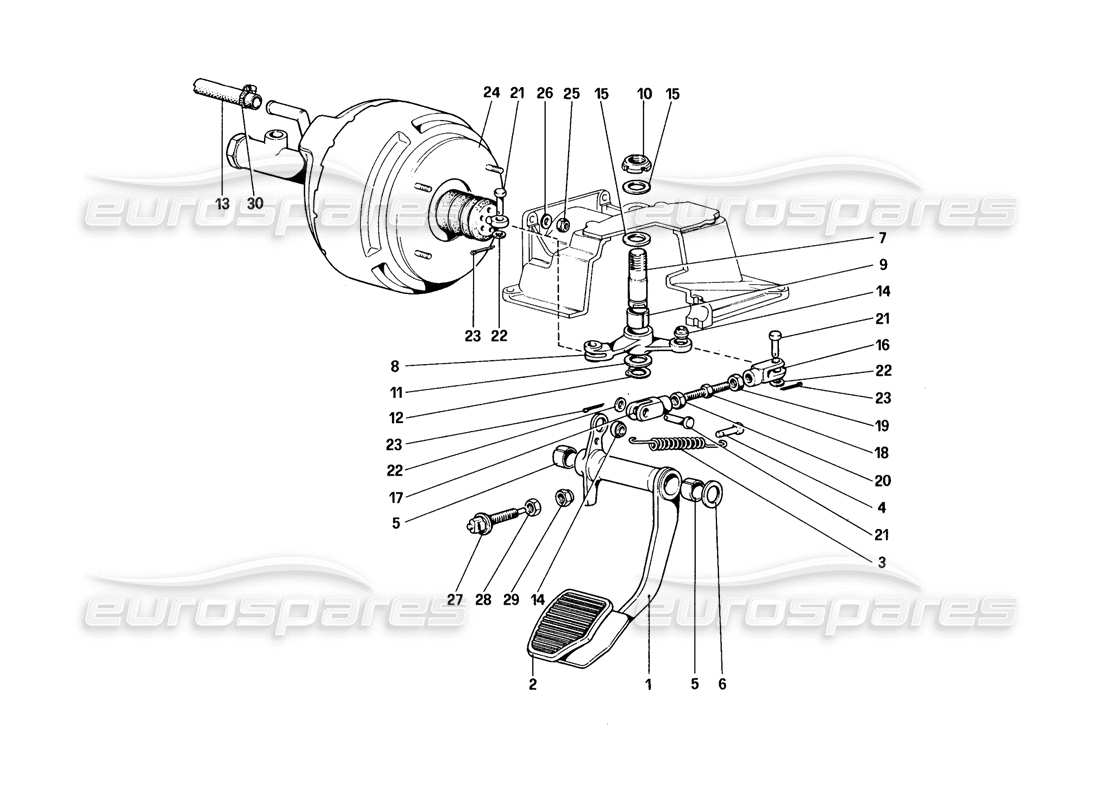 ferrari 328 (1988) schéma des pièces du système hydraulique de freinage (pour voiture sans système antidérapant - variantes pour la version rhd)