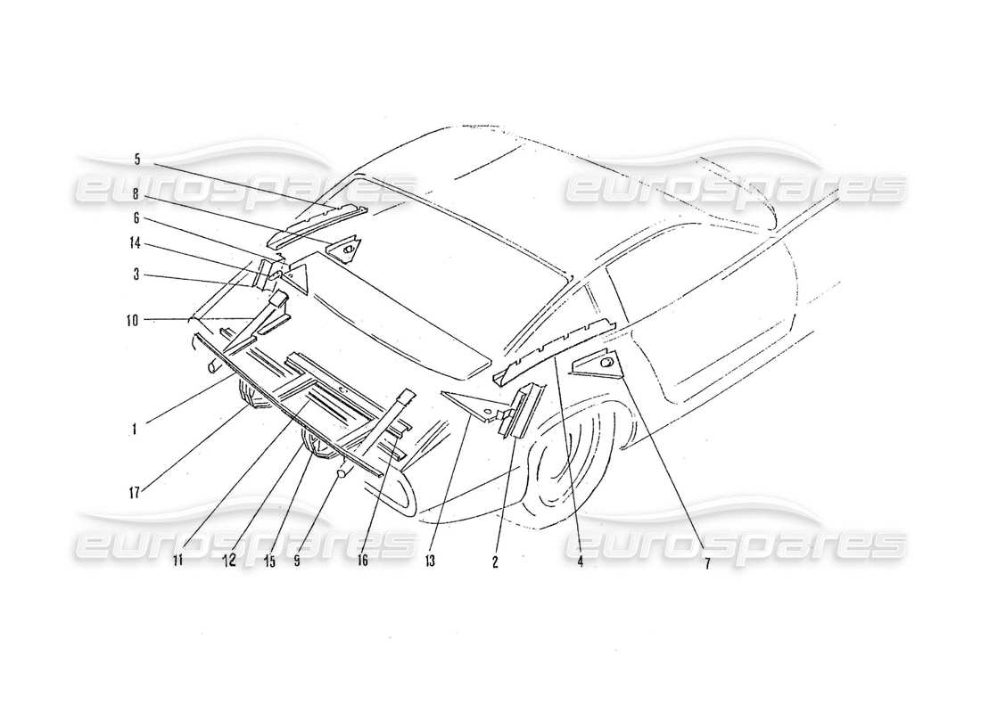 ferrari 365 gtc4 (coachwork) panneaux intérieurs arrière schéma des pièces