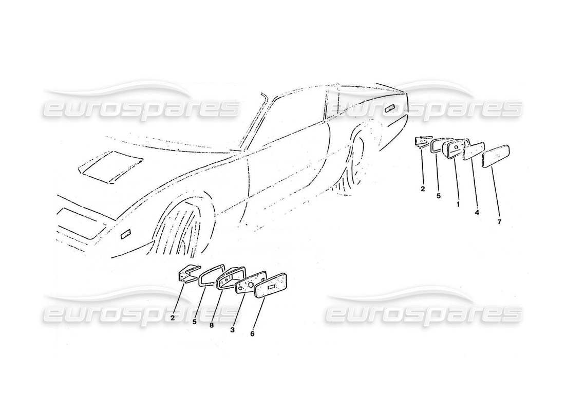 ferrari 365 gtc4 (coachwork) side - markers for usa-canada-giappone part diagram