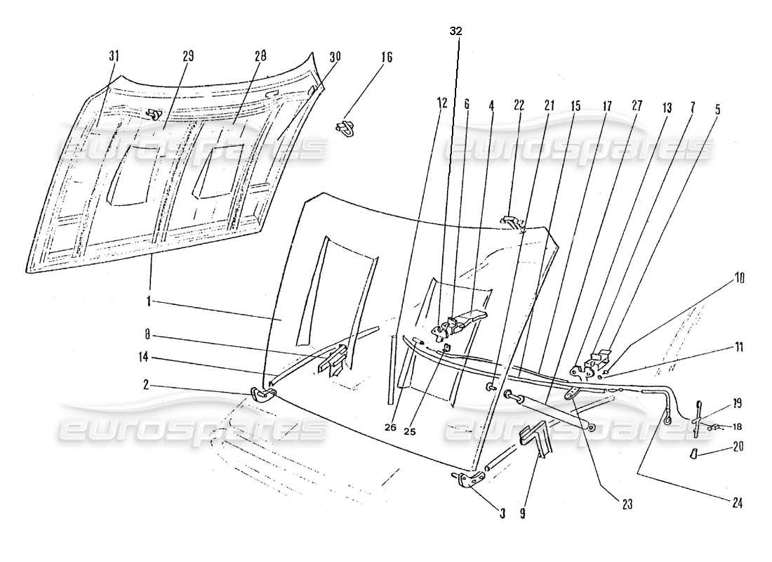 ferrari 365 gtc4 (coachwork) diagramme des pièces du capot avant