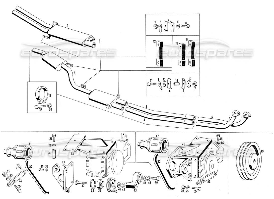 maserati mistral 3.7 tuyaux d'échappement et support de compresseur schéma des pièces