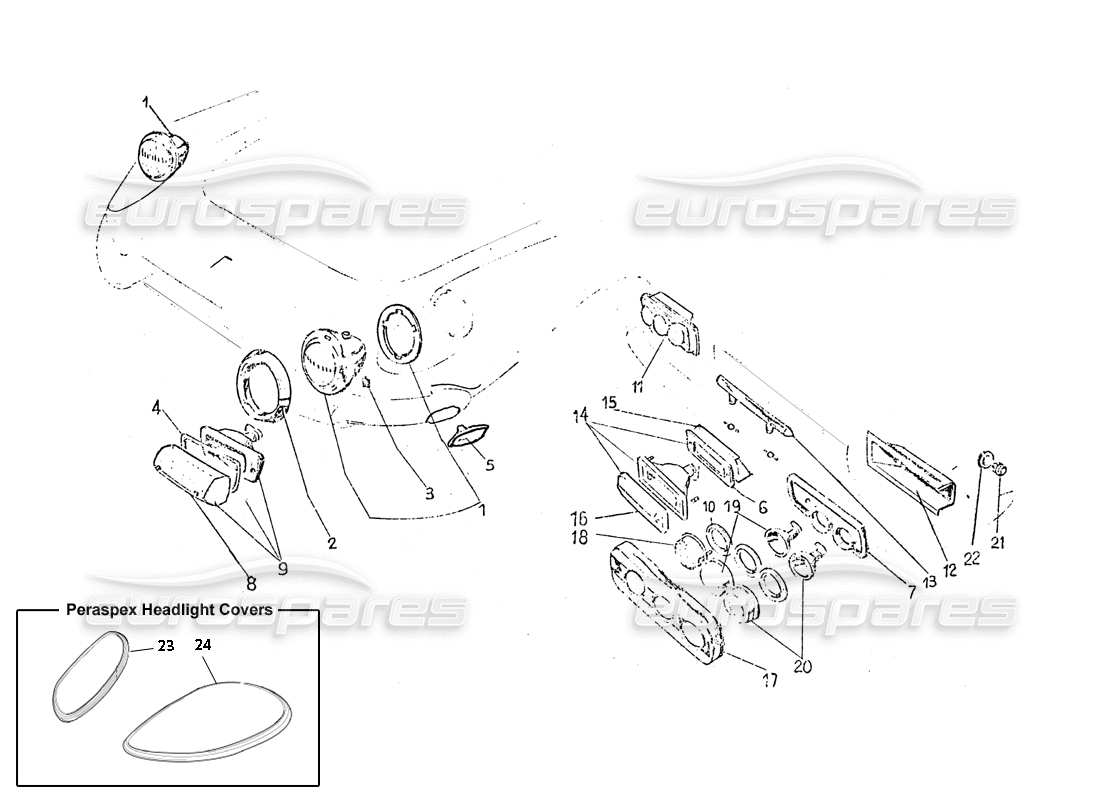 ferrari 365 gt 2+2 (coachwork) schéma des pièces des feux avant et arrière