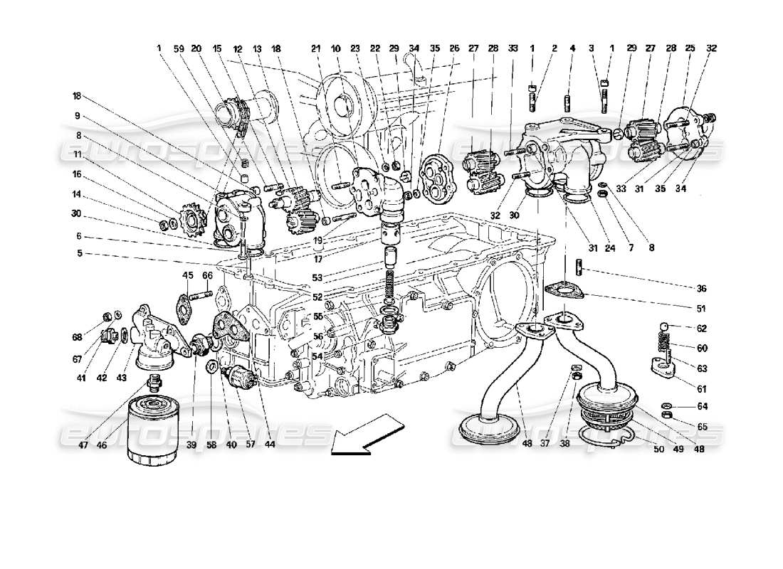 ferrari 512 tr lubrification - pompes et filtre à huile schéma des pièces