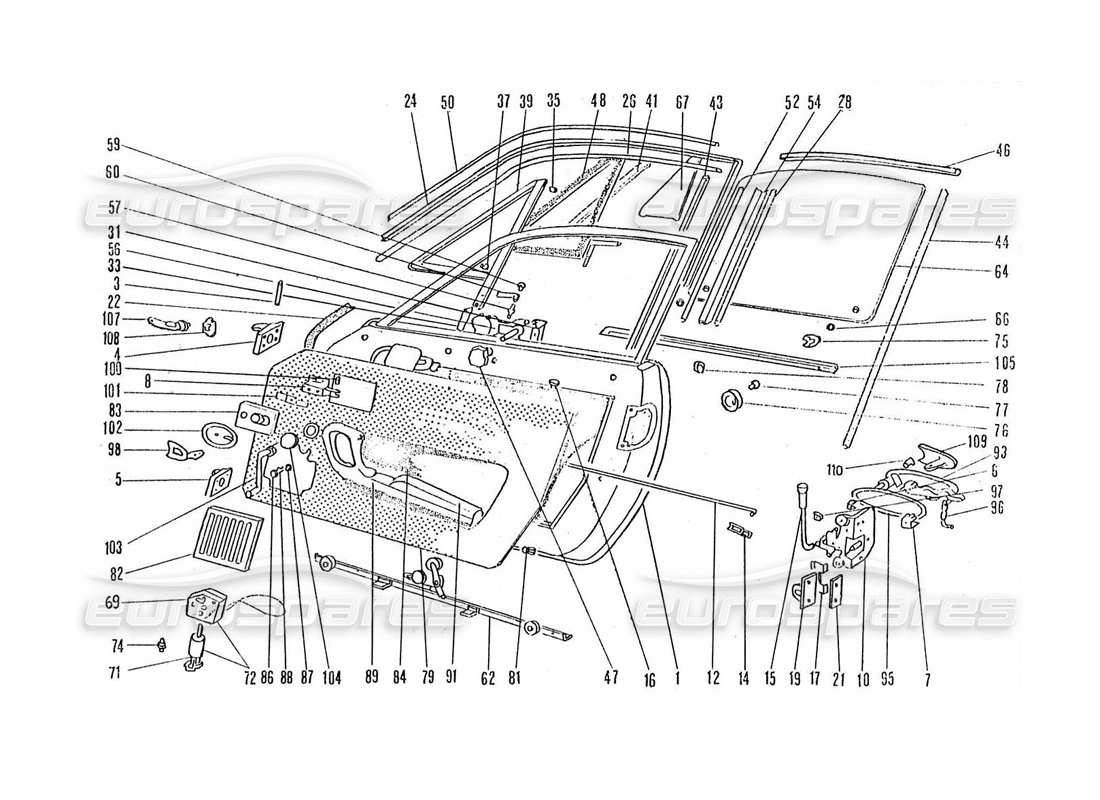 ferrari 365 gtc4 (coachwork) schéma des pièces des portes et fixations