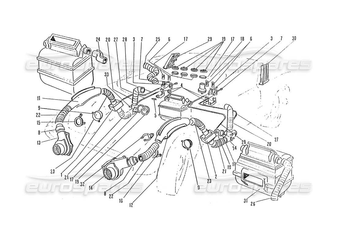 ferrari 365 gtc4 (coachwork) schéma des pièces des radiateurs et des ventilateurs