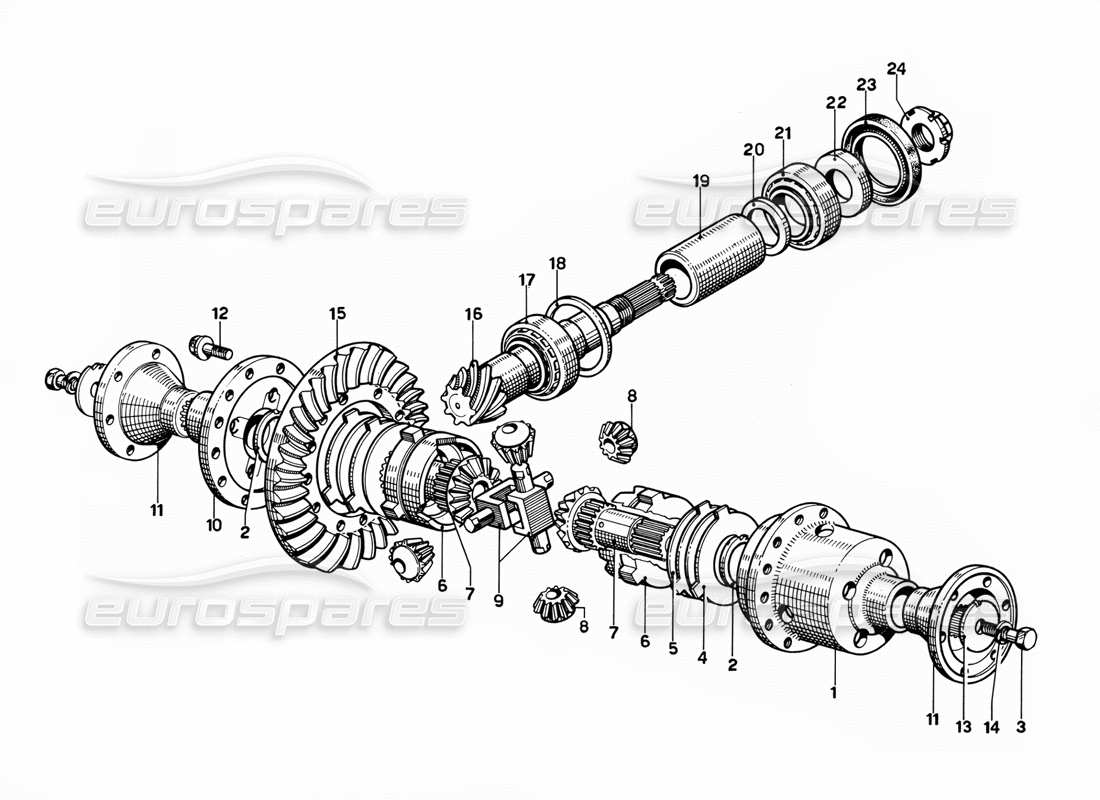 ferrari 365 gt 2+2 (mechanical) différentiel - schéma des pièces du pignon et de la couronne