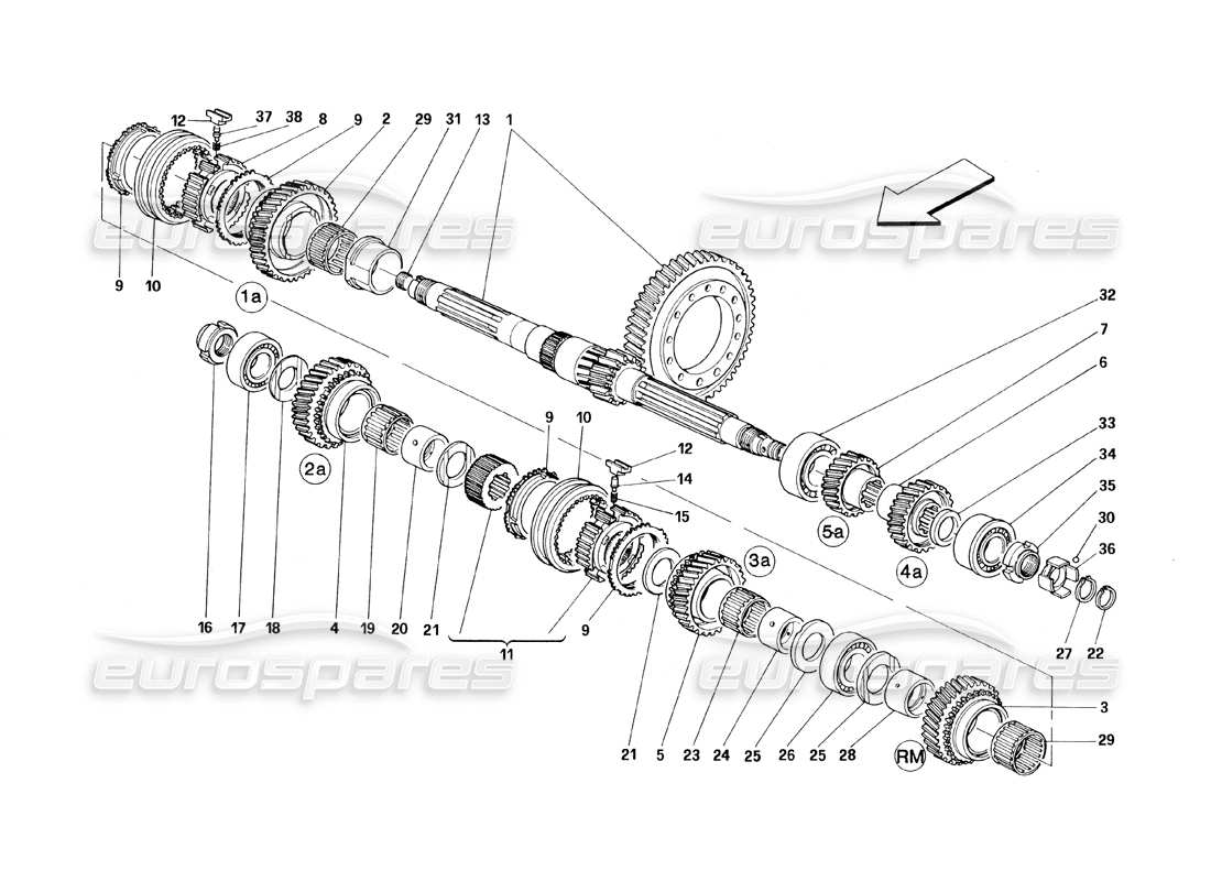 ferrari 348 (1993) tb / ts schéma des pièces des engrenages à arbre posé