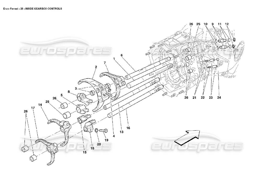 ferrari enzo diagramme des pièces des commandes intérieures de la boîte de vitesses