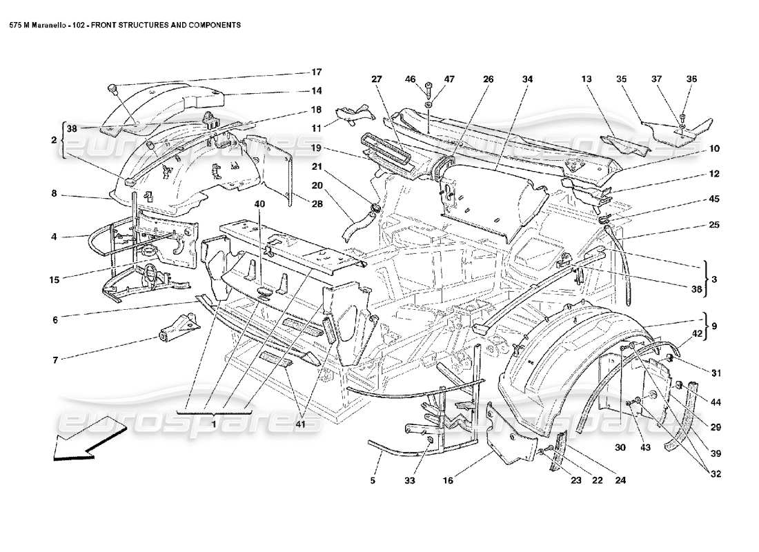 ferrari 575m maranello diagramme des pièces des structures et composants avant