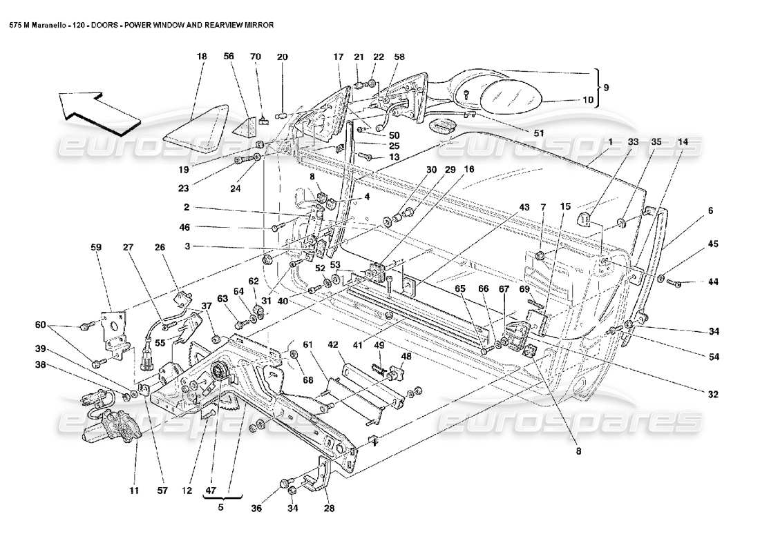 ferrari 575m maranello schéma des pièces des vitres électriques et des rétroviseurs des portes