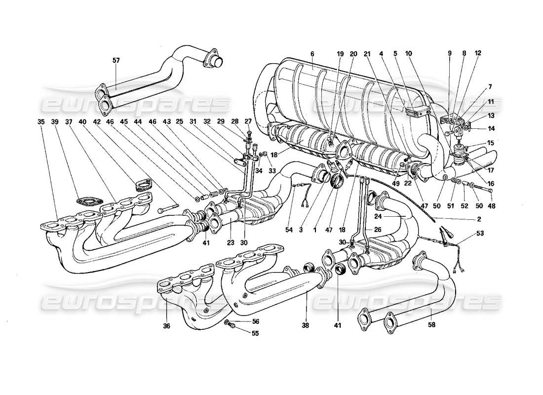 ferrari testarossa (1987) système d'échappement (pour us - sa et ch87) schéma des pièces