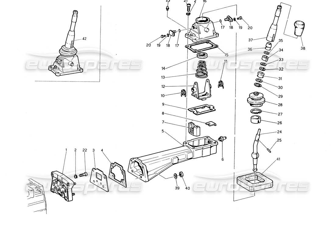 maserati biturbo spider transmission - schéma des pièces des commandes extérieures