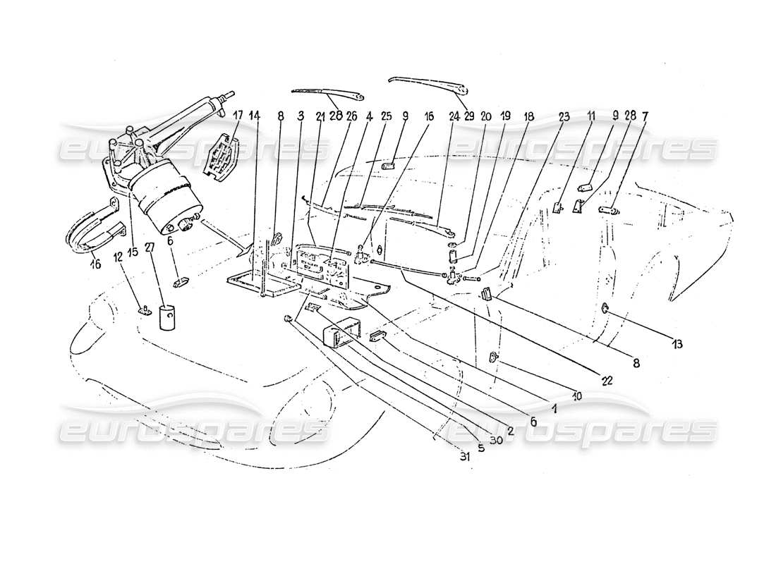 ferrari 365 gt 2+2 (coachwork) schéma des pièces des essuie-glaces électriques