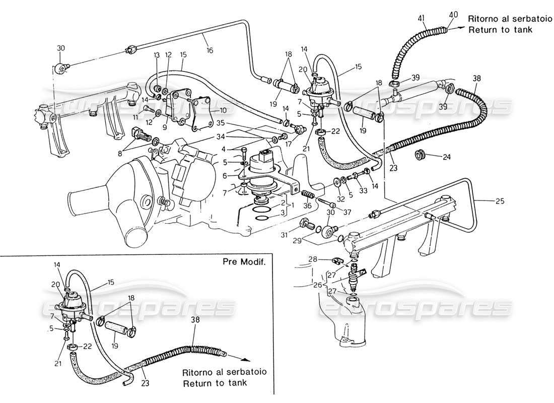maserati 222 / 222e biturbo système d'injection - accessoires schéma des pièces