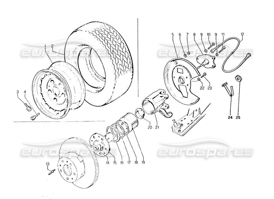 lamborghini urraco p250 / p250s schéma des pièces de la suspension avant