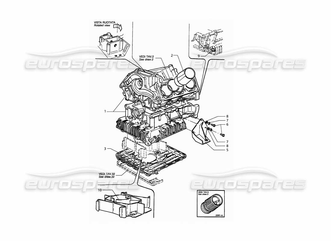 maserati qtp. 3.2 v8 (1999) schéma des pièces du bloc moteur et du carter d'huile