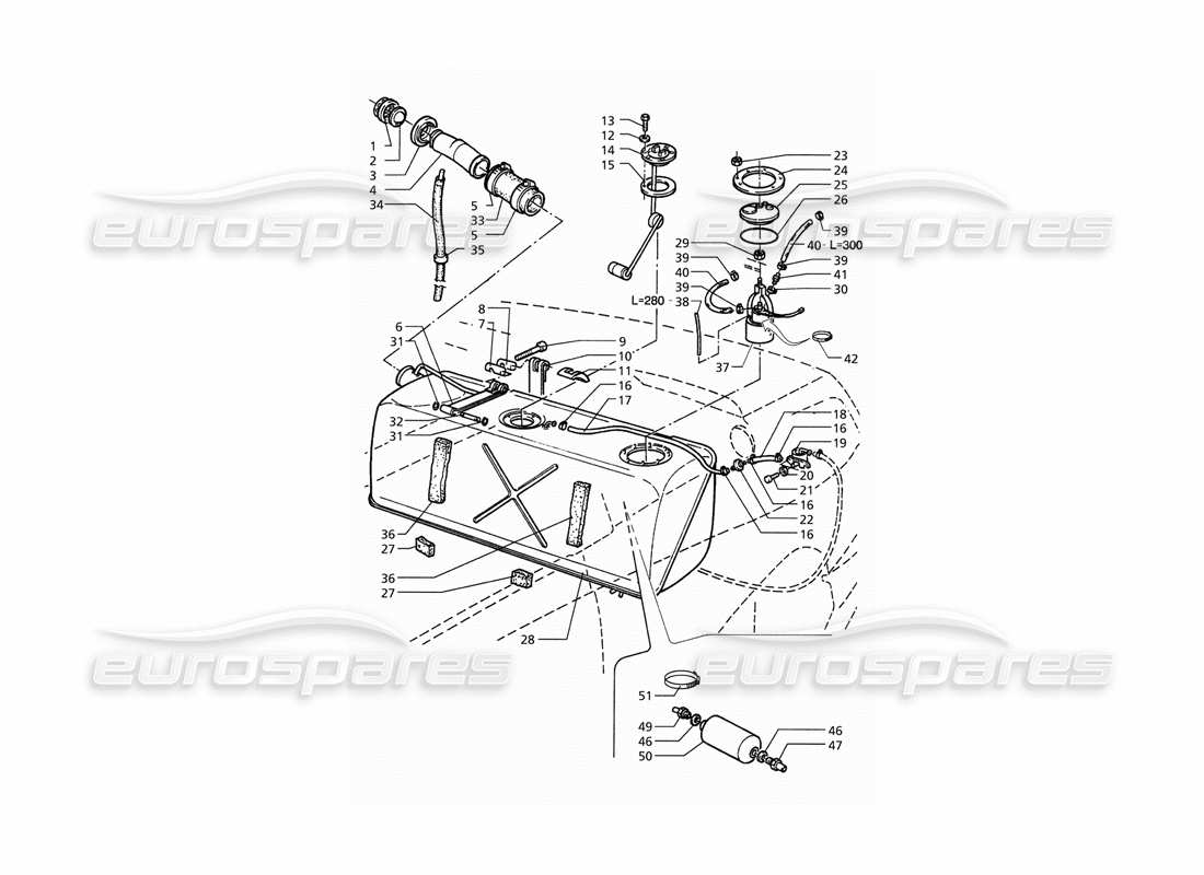 maserati qtp. 3.2 v8 (1999) réservoir de carburant (pré-modification) schéma des pièces