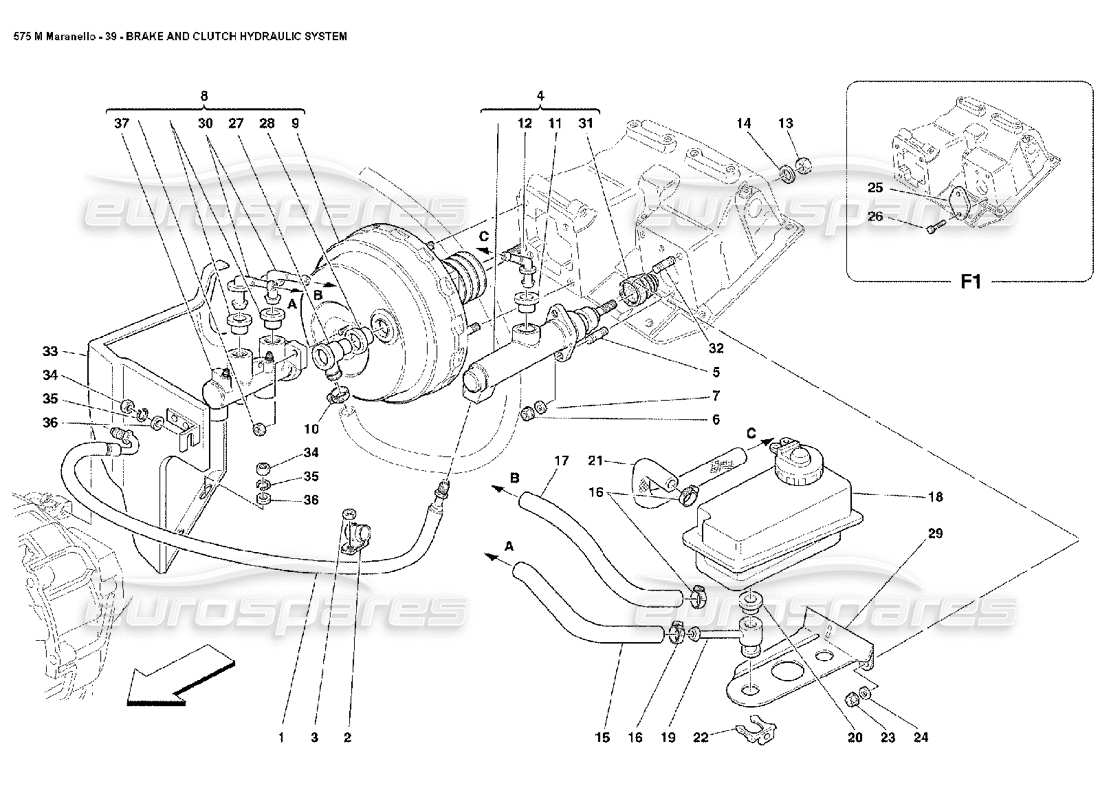 ferrari 575m maranello système hydraulique de frein et d'embrayage schéma des pièces