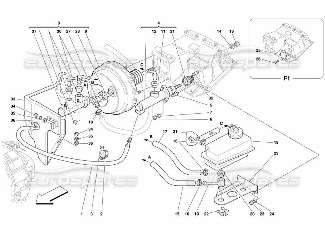 ferrari 575 superamerica schéma des pièces du système hydraulique de frein et d'embrayage