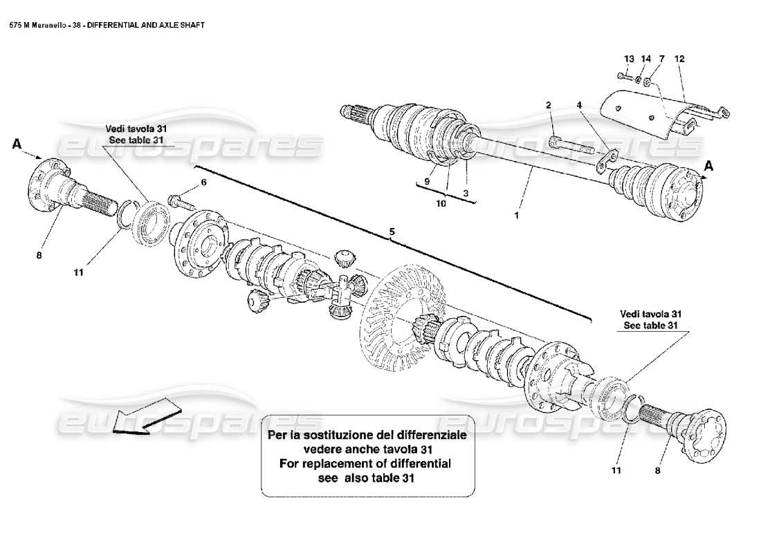 ferrari 575m maranello schéma des pièces du différentiel et des arbres d'essieu