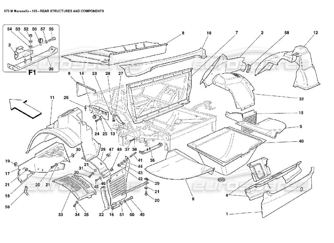 ferrari 575m maranello schéma des pièces des structures et composants arrière