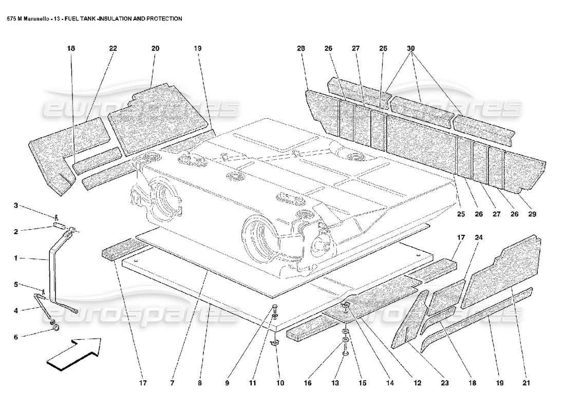 ferrari 575m maranello schéma des pièces d'isolation et de protection du réservoir de carburant