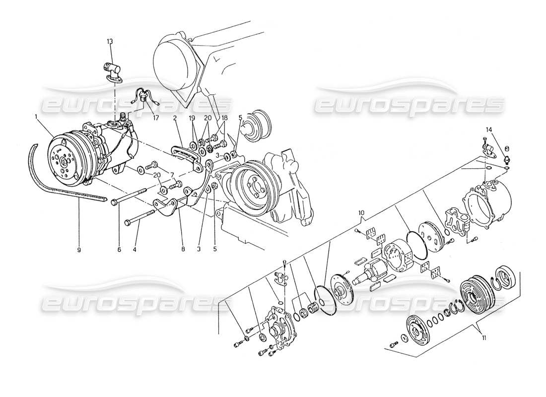 maserati karif 2.8 diagramme des pièces du compresseur d'air et des supports