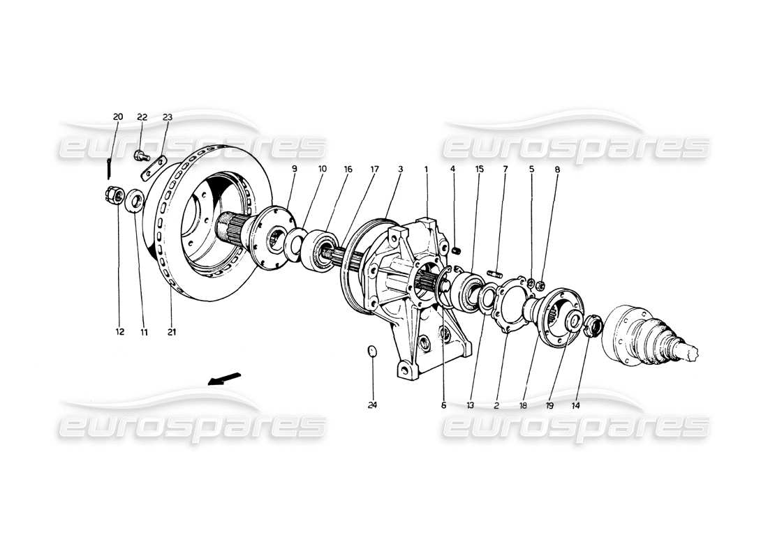 ferrari 512 bb suspension arrière. disque de frein schéma des pièces