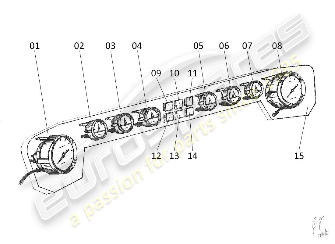 lamborghini urraco p250 / p250s instruments schéma des pièces