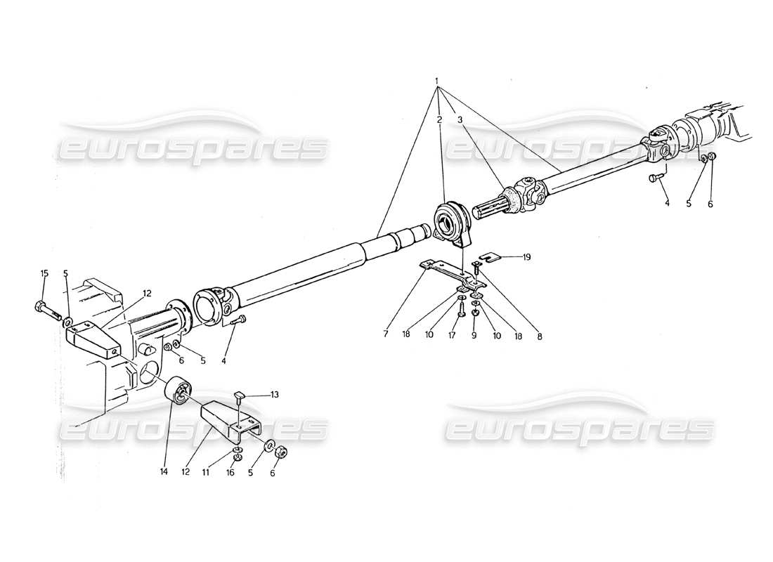 maserati 2.24v diagramme des pièces de l'arbre d'hélice et du support
