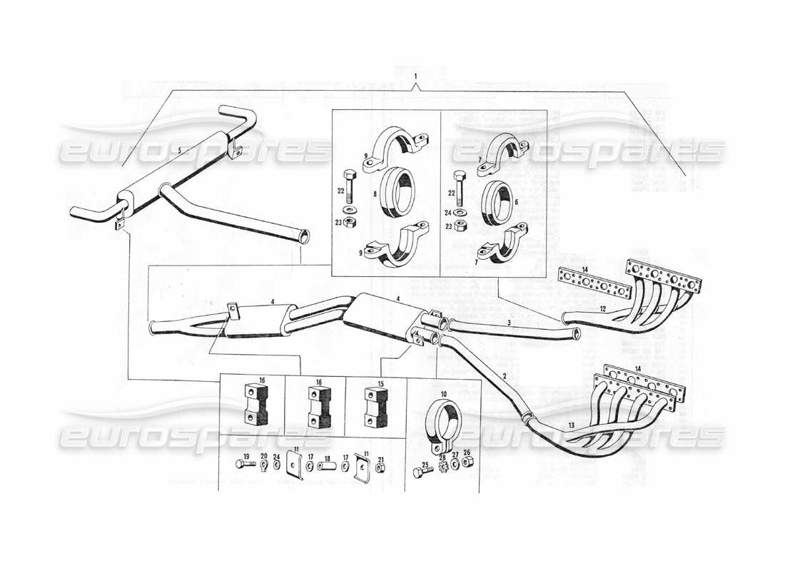 maserati indy 4.2 schéma des pièces des tuyaux d'échappement