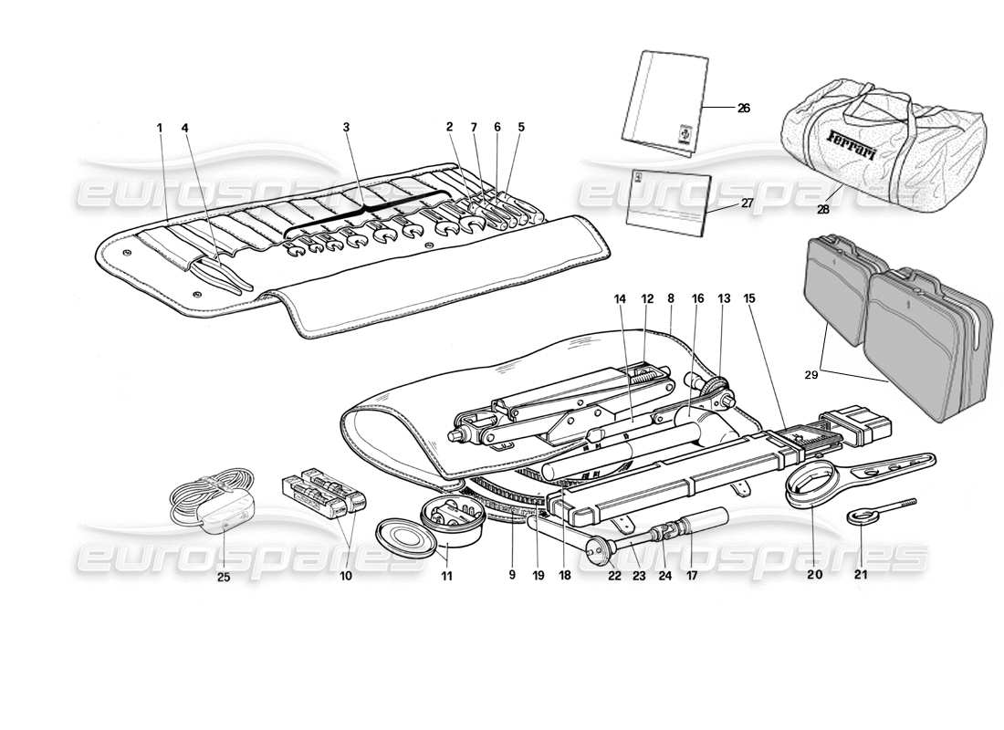 ferrari testarossa (1987) trousse à outils schéma des pièces