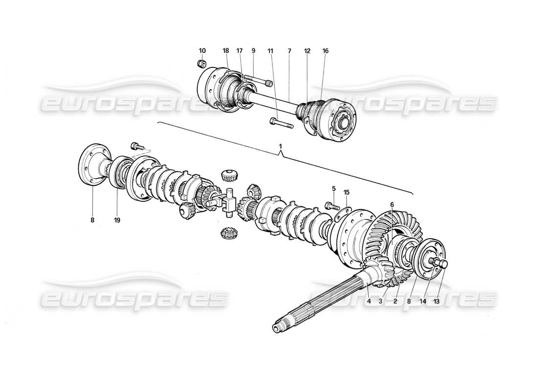 ferrari testarossa (1987) arbres de différentiel et d'essieu schéma des pièces