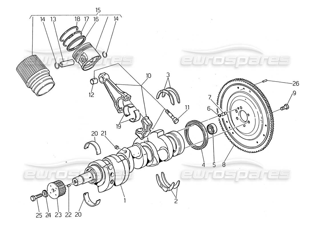 maserati 2.24v vilebrequin - pistons, bielles et volant moteur schéma des pièces