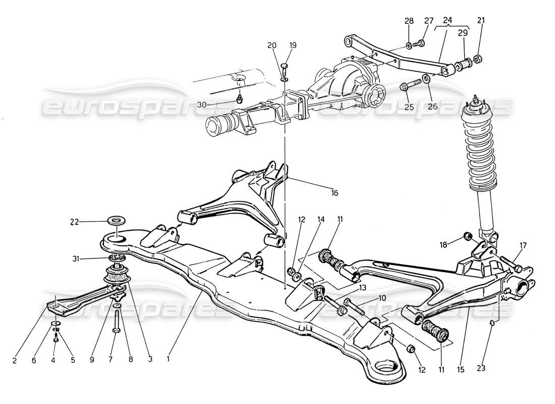 maserati 222 / 222e biturbo suspension arrière schéma des pièces