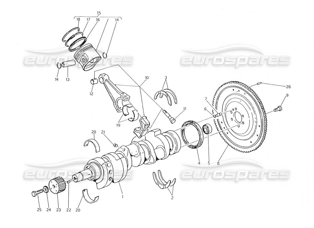 maserati karif 2.8 vilebrequin - pistons - bielles et volant moteur