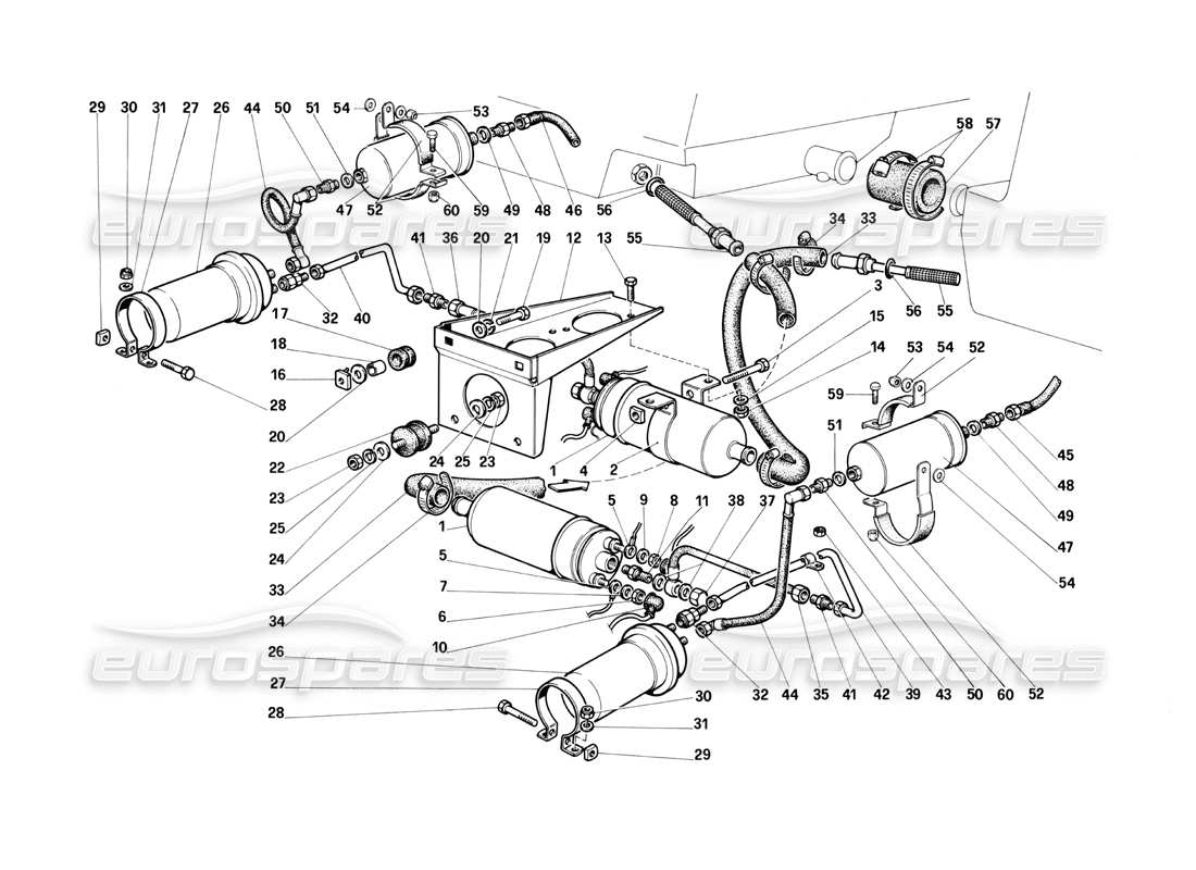 ferrari testarossa (1987) pompes à carburant et tuyaux schéma des pièces
