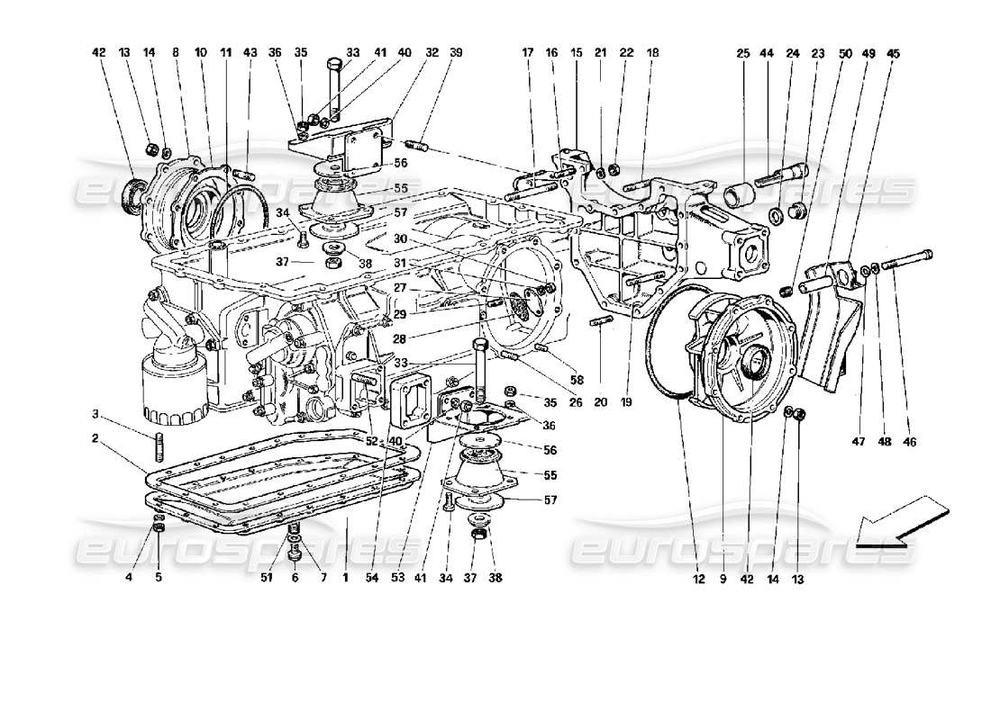 ferrari 512 tr boîte de vitesses - schéma des pièces de montage et des couvercles