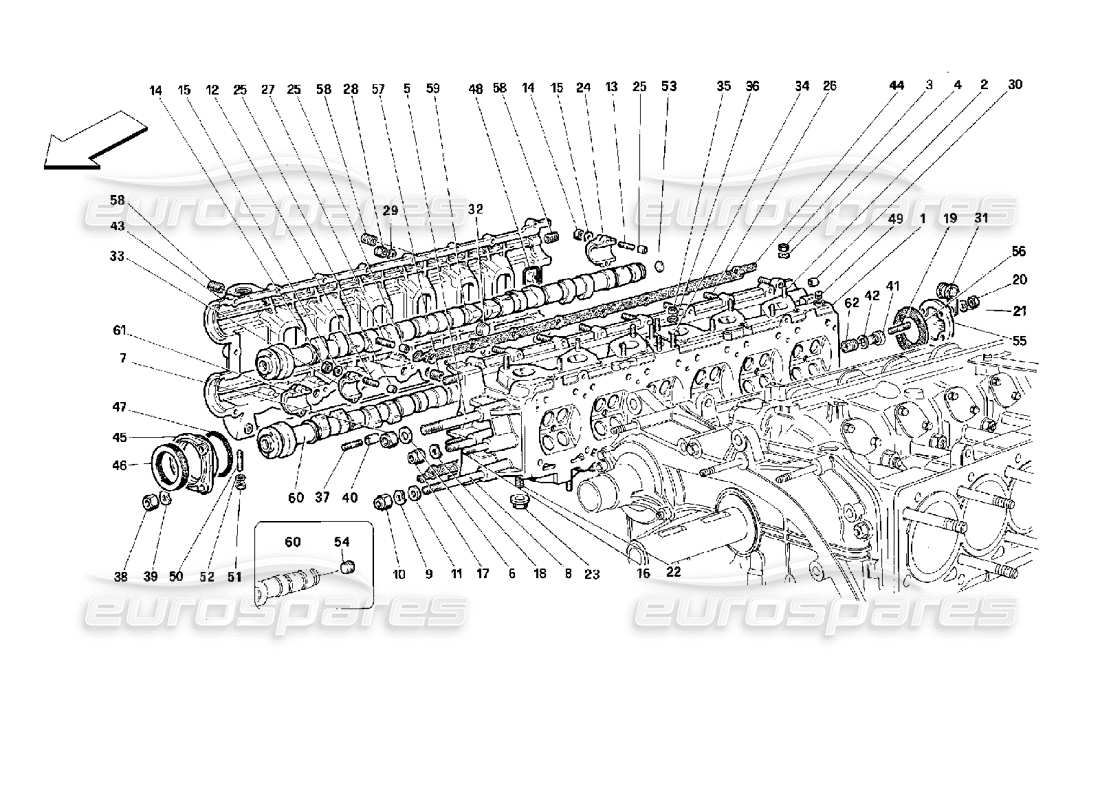 ferrari 512 tr schéma des pièces de la culasse droite