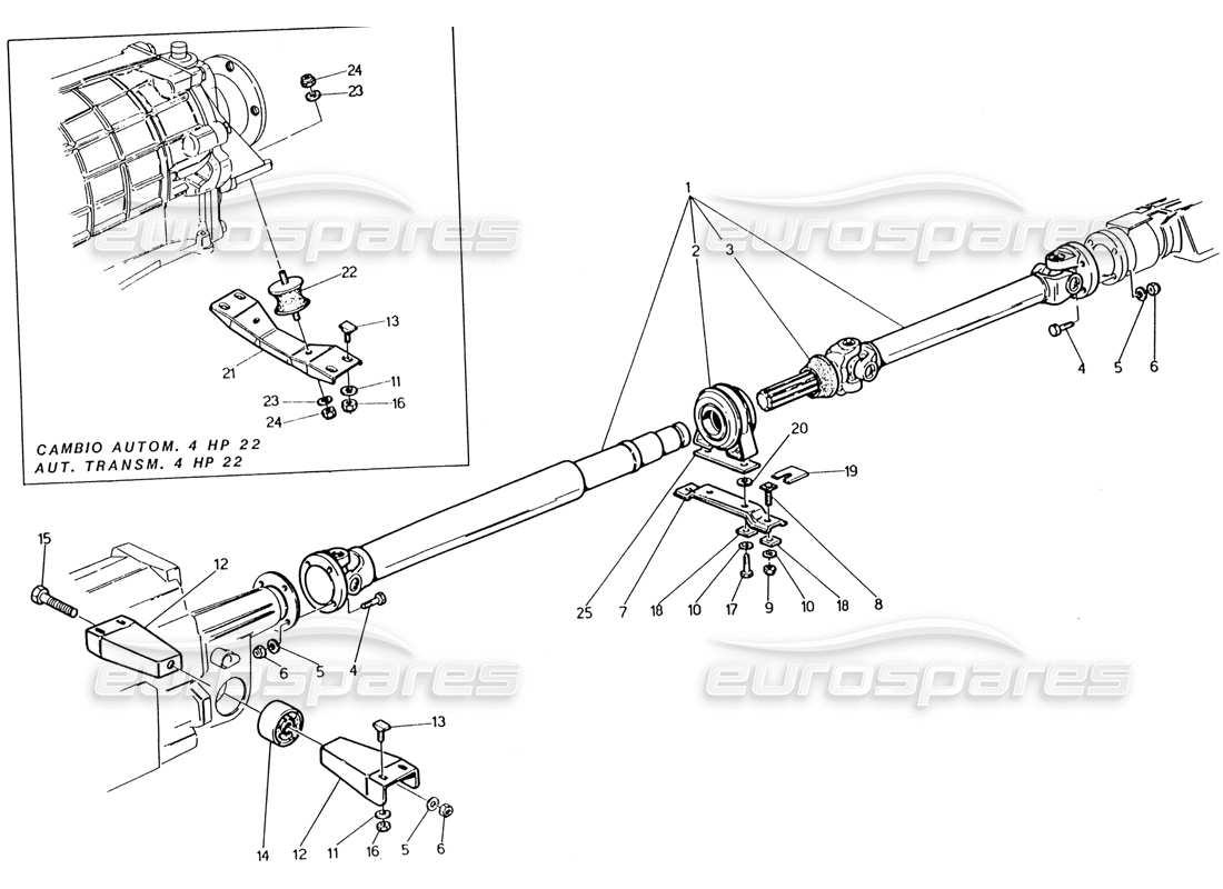 maserati 222 / 222e biturbo arbre d'hélice et support schéma des pièces
